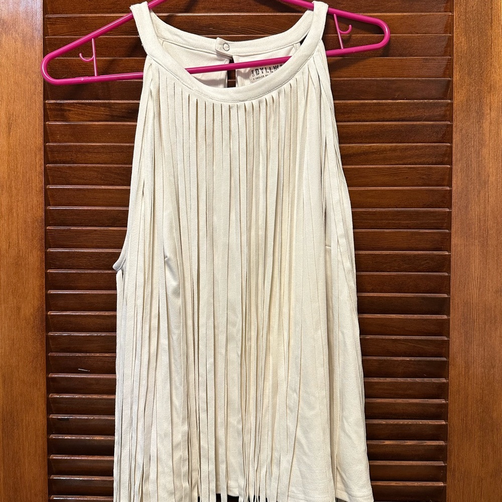 Cream Fringe Tank Top
